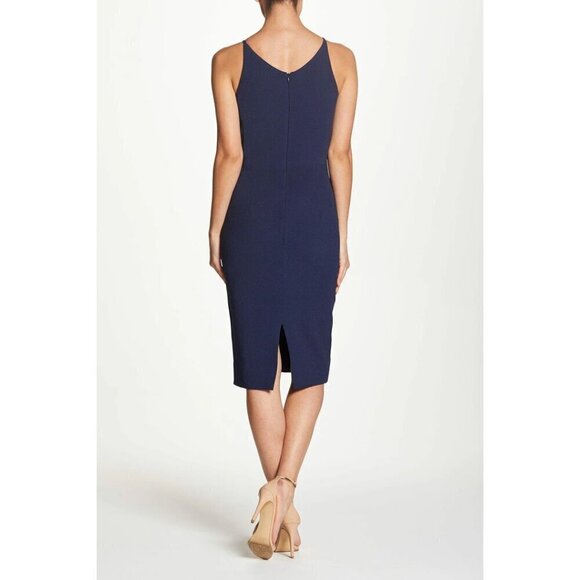 DRESS THE POPULATION Lyla Crepe Cocktail Dress Midnight Blue M Size Small - Picture 3 of 10